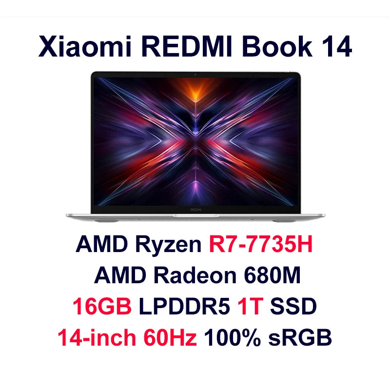 Portátil Xiaomi Redmi Book 14 2025 Ryzen 7-7735H/R5-7535H Radeon 680M/660M RAM 16GB SSD 512GB Pantalla 14 pulgadas 60Hz Ordenador Portátil Delgado