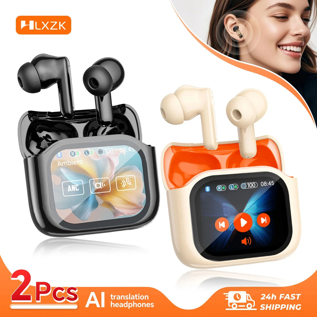 Auriculares de Traducción con Pantalla Táctil 2 Piezas, 144 Idiomas, Auriculares Traductores Bidireccionales en Tiempo Real, Auriculares Bluetooth para Viajes de Negocios