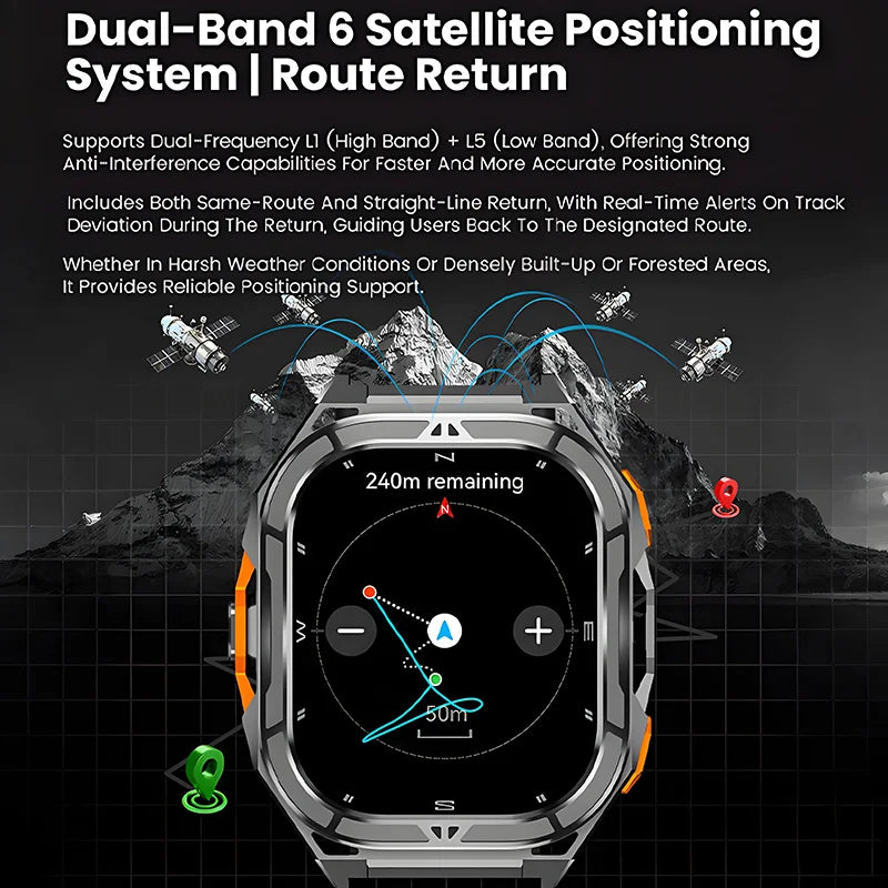 2025 New Dual Frequency GPS Outdoor SmartWatch Compass Altitude Air Pressure 5ATM Waterproof Sports SmartWatch for Men and Women