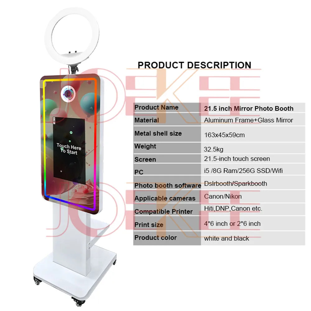 21.5 inch Touch Screen Magic Mirror Photo Booth Built-in Mini PC Portable Mirror Photo Booth Selfie Machine for Partys Events