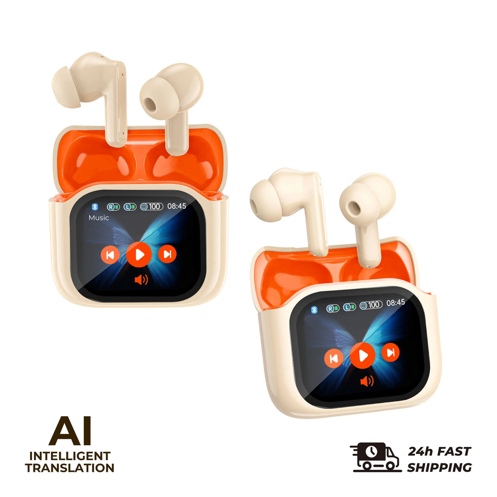 Auriculares de Traducción con Pantalla Táctil 2 Piezas, 144 Idiomas, Auriculares Traductores Bidireccionales en Tiempo Real, Auriculares Bluetooth para Viajes de Negocios