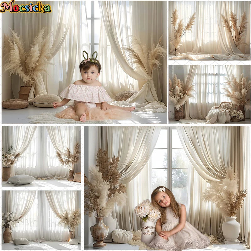 Fondo de fotografía Mocsicka Ventana interior blanca Floral Cumpleaños adulto Boda Maternidad Retrato Decoración Telón de fondo Estudio fotográfico