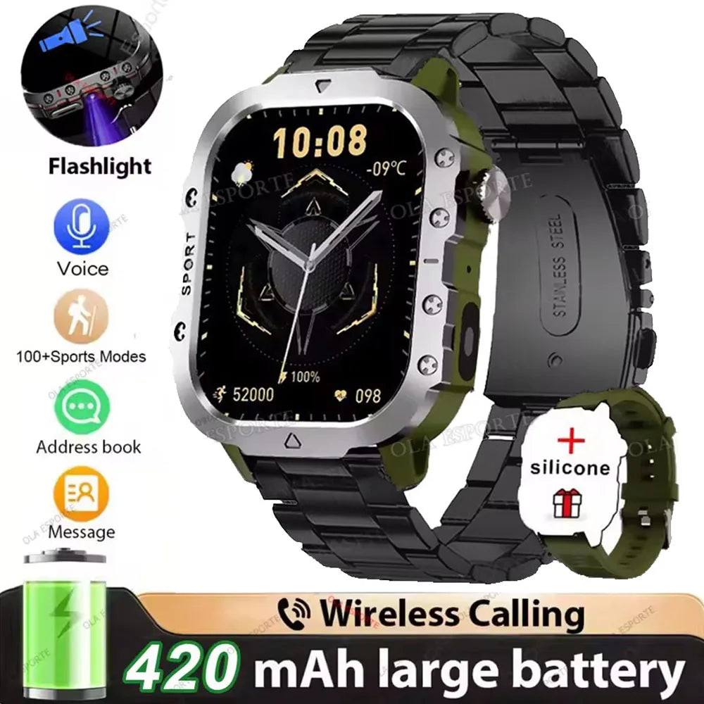 Militar Reloj Inteligente para Hombre, GPS, Linterna, Llamadas Bluetooth, Pantalla AMOLED de 2.01", 5 ATM Sumergible, Reloj Deportivo Inteligente