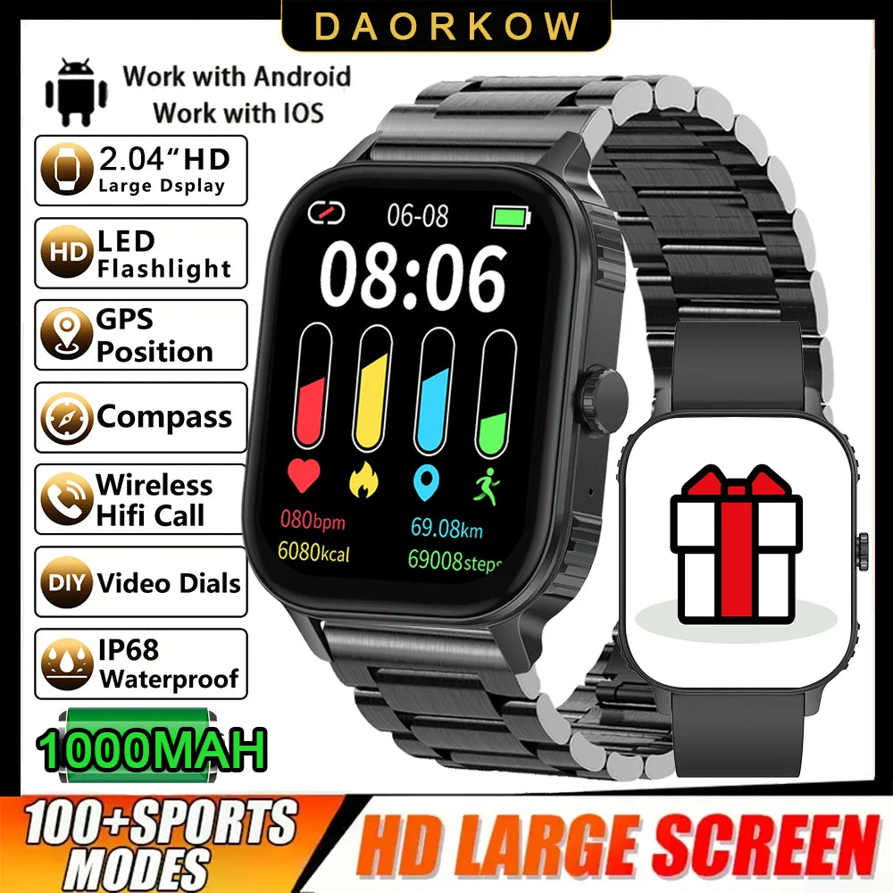 DAORKOW's new large-battery watch, 1000mAh, Bluetooth call, heart rate, blood pressure, and smartwatch for both men and women