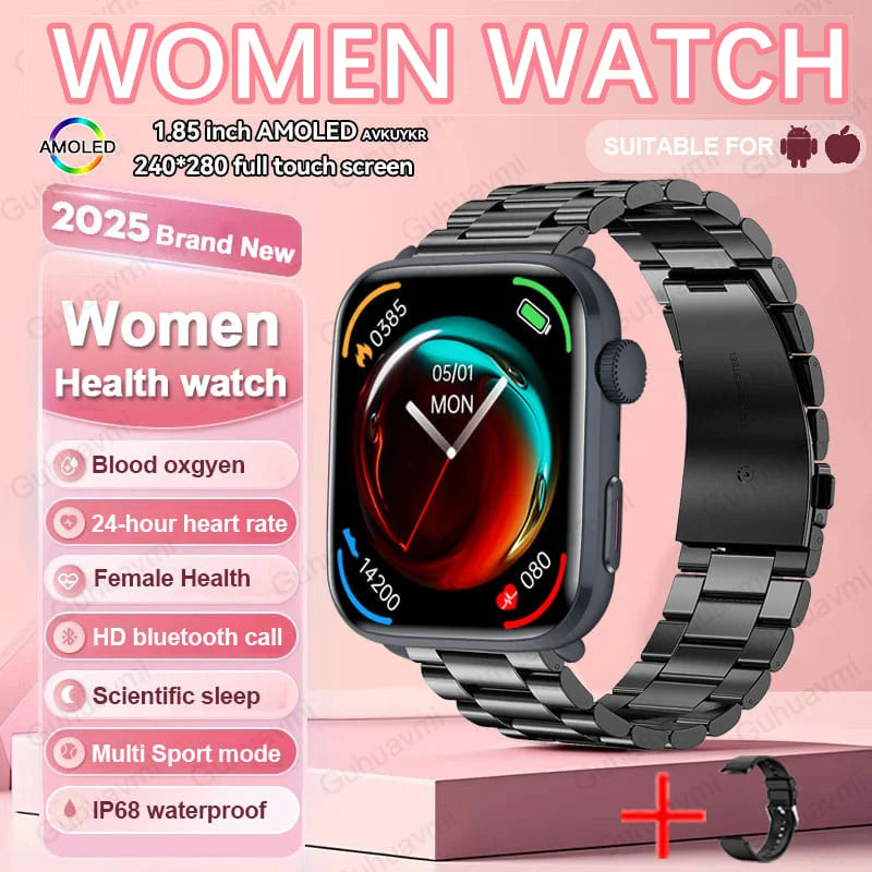 2025 New NFC Smart Watch Women AMOLED HD Screen IP68 Waterproof Blood Oxygen Heart Rate BT Call Smartwatch Watch