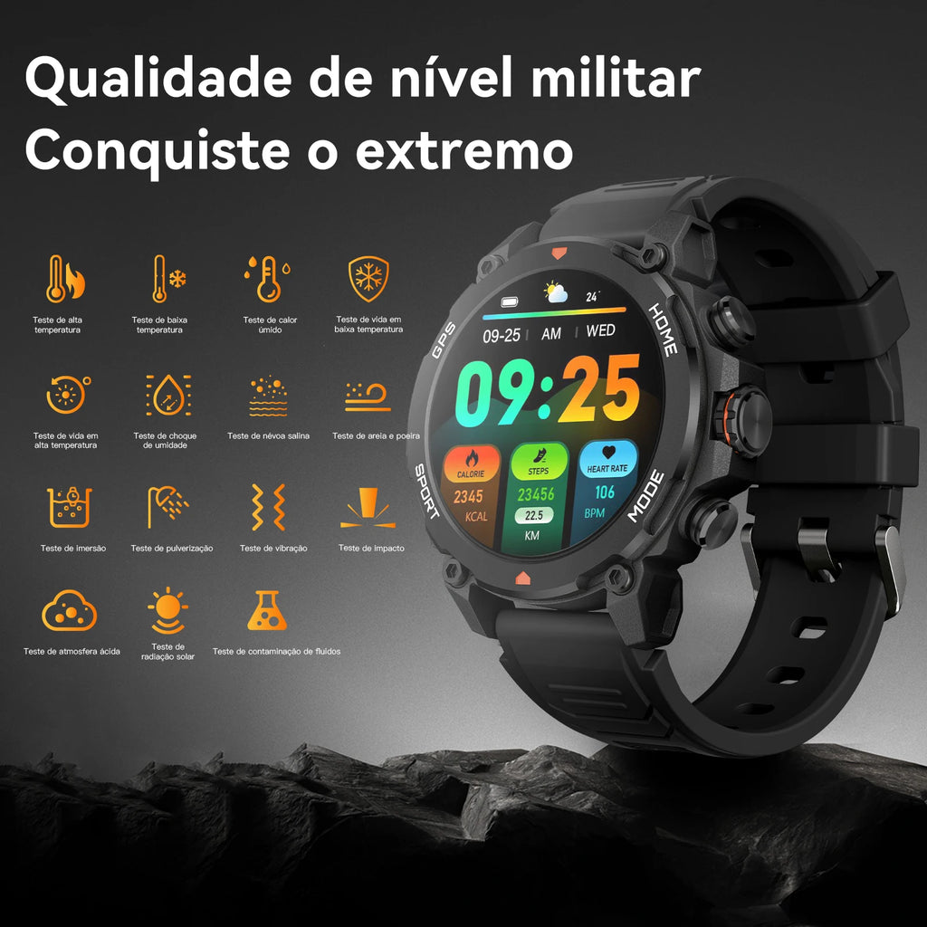 AURAFIT TREK 1: Relógio GPS com Tela AMOLED 1.43", 5ATM, 150+ Modos Esportivos, Monitor Saúde, Compatível Android/iOS