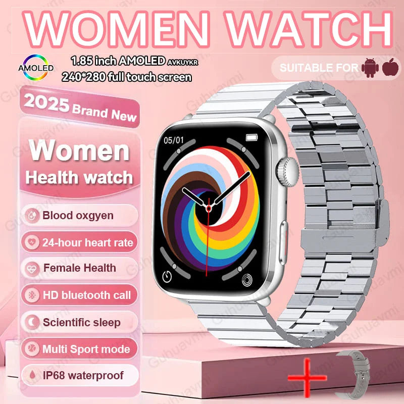 2025 New NFC Smart Watch Women AMOLED HD Screen IP68 Waterproof Blood Oxygen Heart Rate BT Call Smartwatch Watch