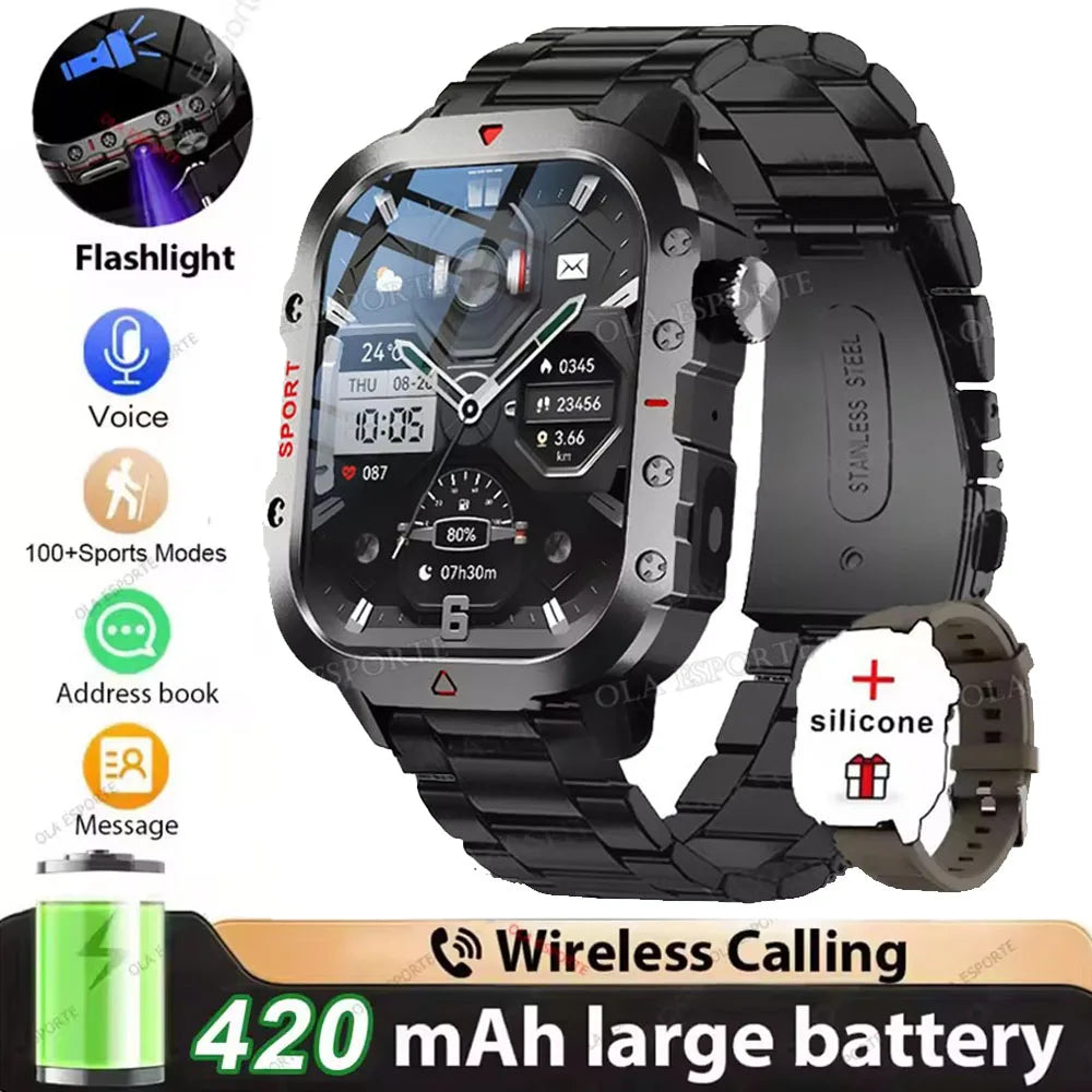 Militar Reloj Inteligente para Hombre, GPS, Linterna, Llamadas Bluetooth, Pantalla AMOLED de 2.01", 5 ATM Sumergible, Reloj Deportivo Inteligente