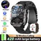 Militar Reloj Inteligente para Hombre, GPS, Linterna, Llamadas Bluetooth, Pantalla AMOLED de 2.01", 5 ATM Sumergible, Reloj Deportivo Inteligente