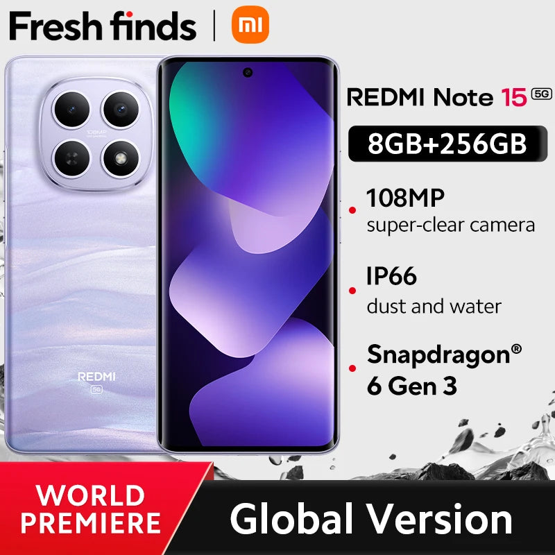 【World Premiere】Global Version Xiaomi Redmi Note 15 5G Snapdragon® 6 Gen3 Cellphone 6.77" AMOLED display 108MP camera 5520mAh