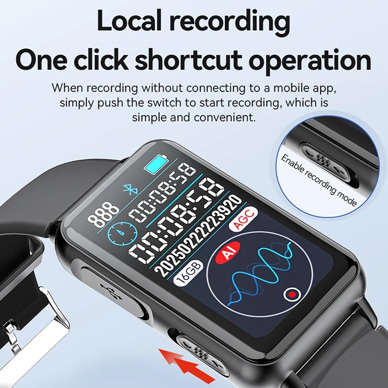 Smart Recording Watch AI Recorder Intelligent Real-time Transcription Translation Conversation Recording Bracelet APP Control