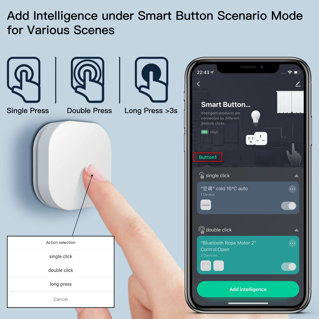 Tuya ZigBee Smart Key Switch Control Remoto Inalámbrico Interruptor Inteligente de Enlace Multiescena Alimentado por Batería Automatización