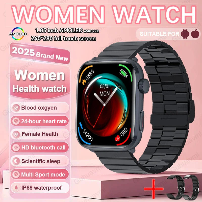 2025 New NFC Smart Watch Women AMOLED HD Screen IP68 Waterproof Blood Oxygen Heart Rate BT Call Smartwatch Watch