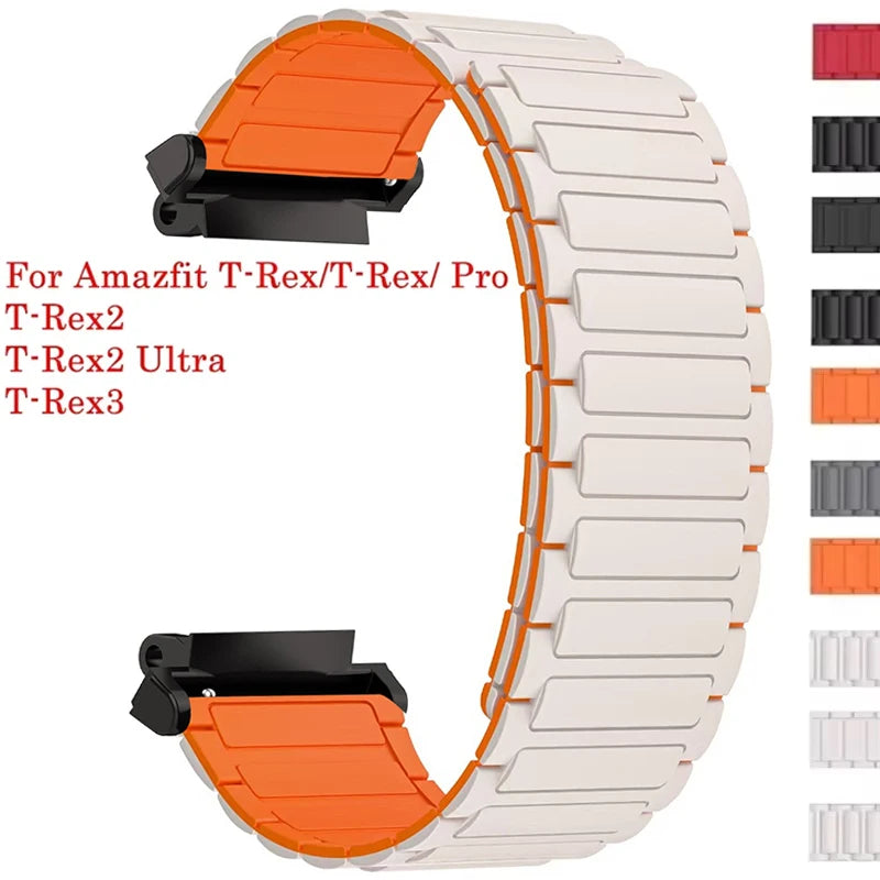 Soft Silicone Magnetic Strap For Huami Amazfit T-rex/T Rex Pro Watch Band Bracelet For Amazfit Trex 2/3 Replacement Wrist Strap