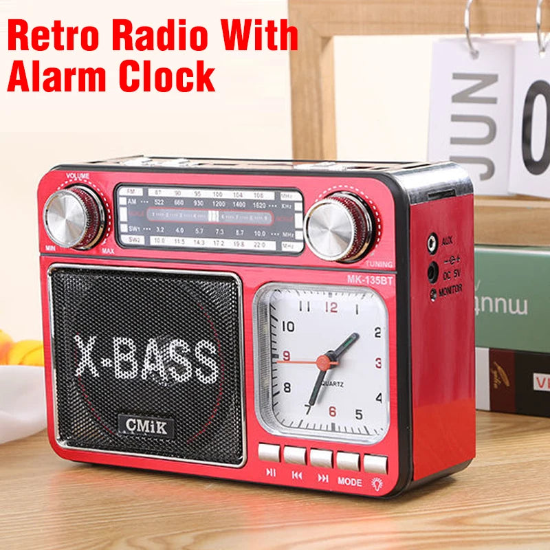 Retro Clock Bluetooth Radio Home Portable Light And Support USB TF Card  Interface Receiver MP3 Music Player