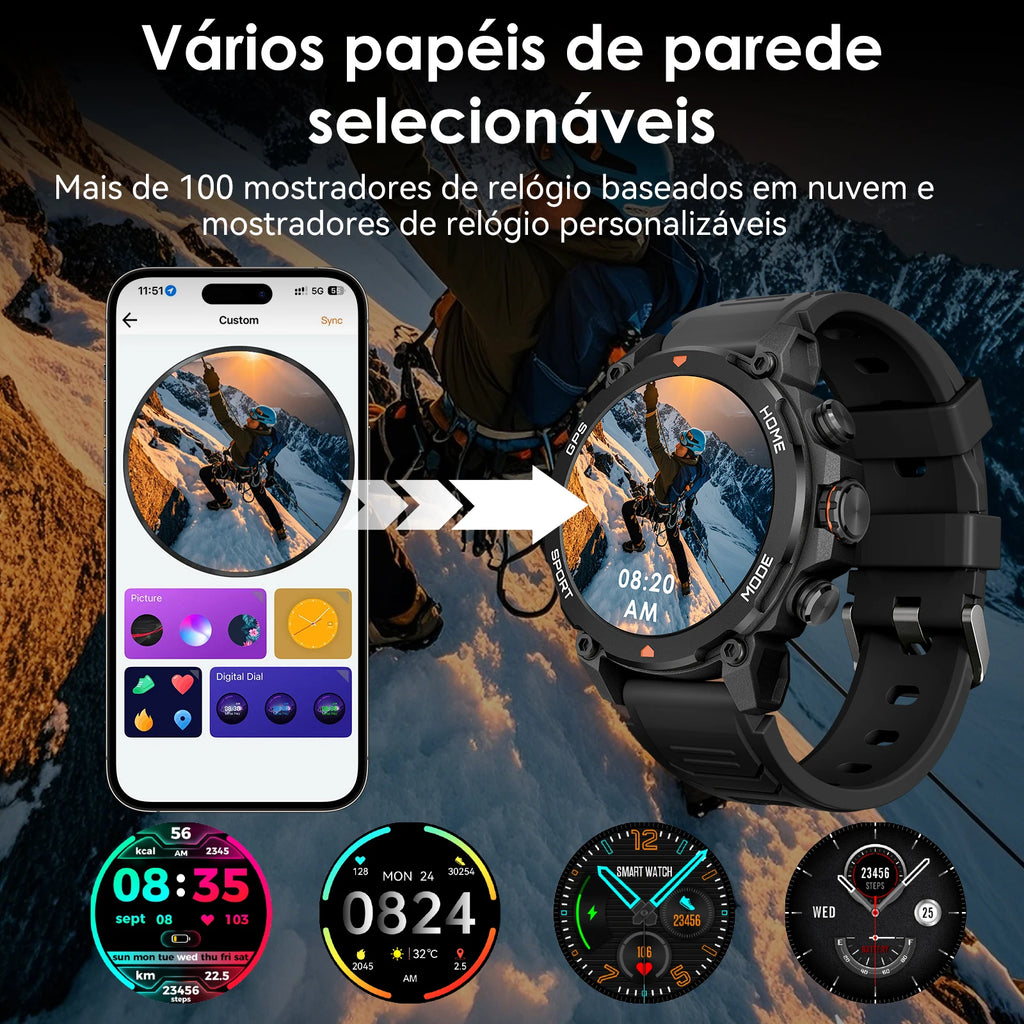 AURAFIT TREK 1: Relógio GPS com Tela AMOLED 1.43", 5ATM, 150+ Modos Esportivos, Monitor Saúde, Compatível Android/iOS